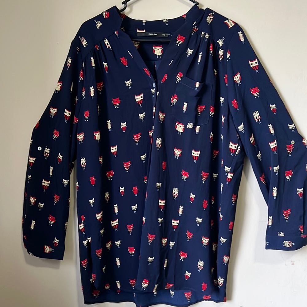 Owl print navy blue Fun 2 Fun knit tunic